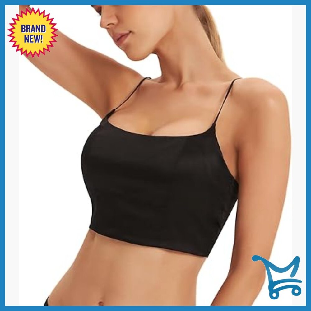 Silk Spaghetti Strap Tank Top Padded Crop Top Summer Workout Casual Wear